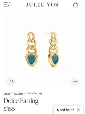 Julie Vos Gold Chain Drop Earrings with Teal Stone